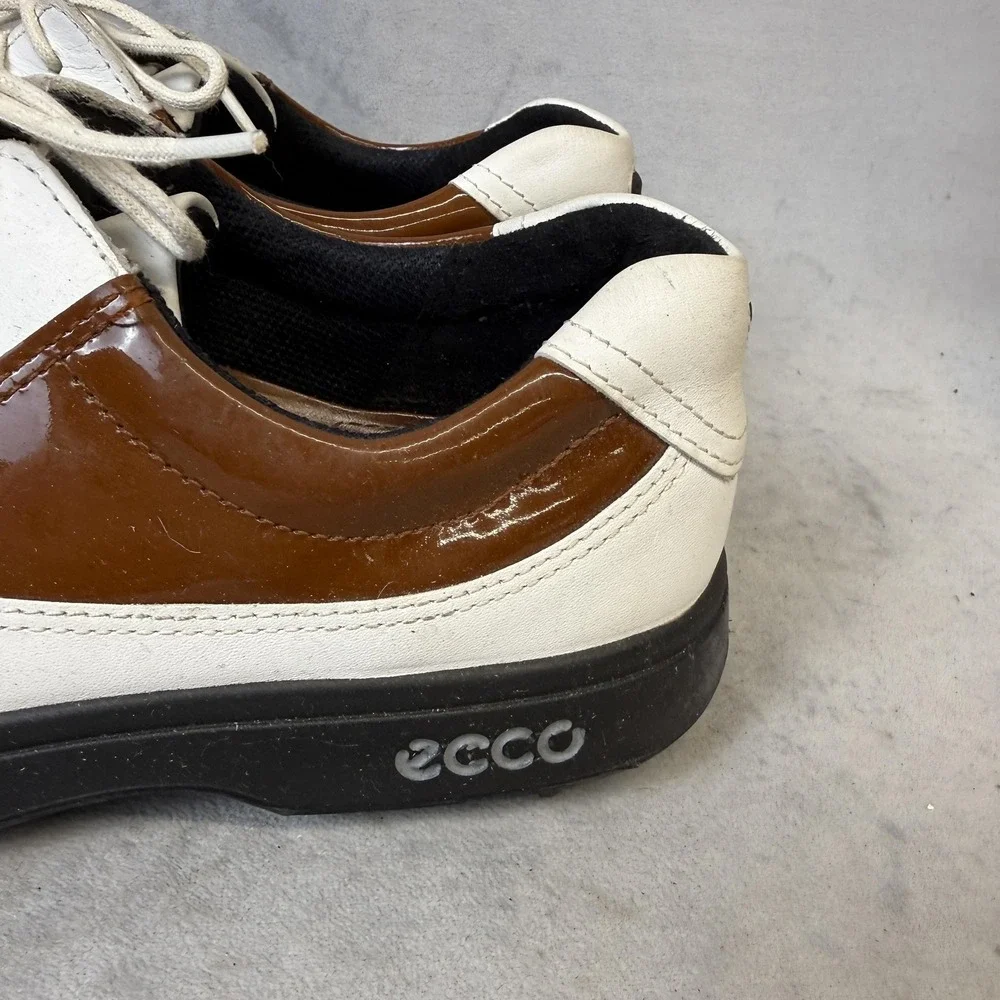 Ecco Gore-Tex‎ Golf Shoes Size 39 White Brown Leather Waterproof Spiked